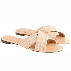 New J Crew Glitter Cora Crisscross Sandals in Buff 8.5
